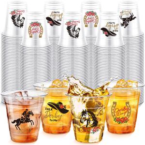200 Pack Derby Day Plastic Cups Bulk Horse Racing 10 oz Clear Disposable Mint Julep Cups for Rose Derby Party Supplies Decorations