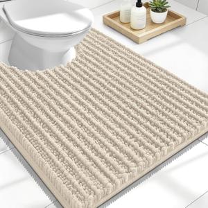 OLANLY Toilet Rugs U Shaped 24x20, Thick Soft and Absorbent Chenille Contour Bath Mat, Non-Slip Rubber Backing, Machine Washable Quick Dry Toilet Mat, Home Decor Accessories, Sand