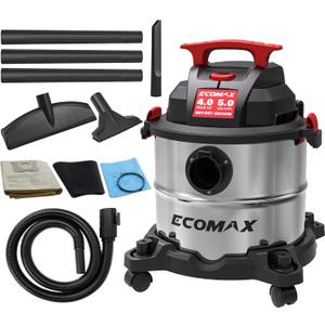 ECOMAX Shop Vacuum Wet and Dry 5 Gallon 4 HP Stainless Steel Wet Dry Vac with Powerful Suction and Blowing Function, Portable 3 in 1 Shop Vacuum for Home, Garage, Car, Jobsite and Workshop, EM18115 (Silver002)
