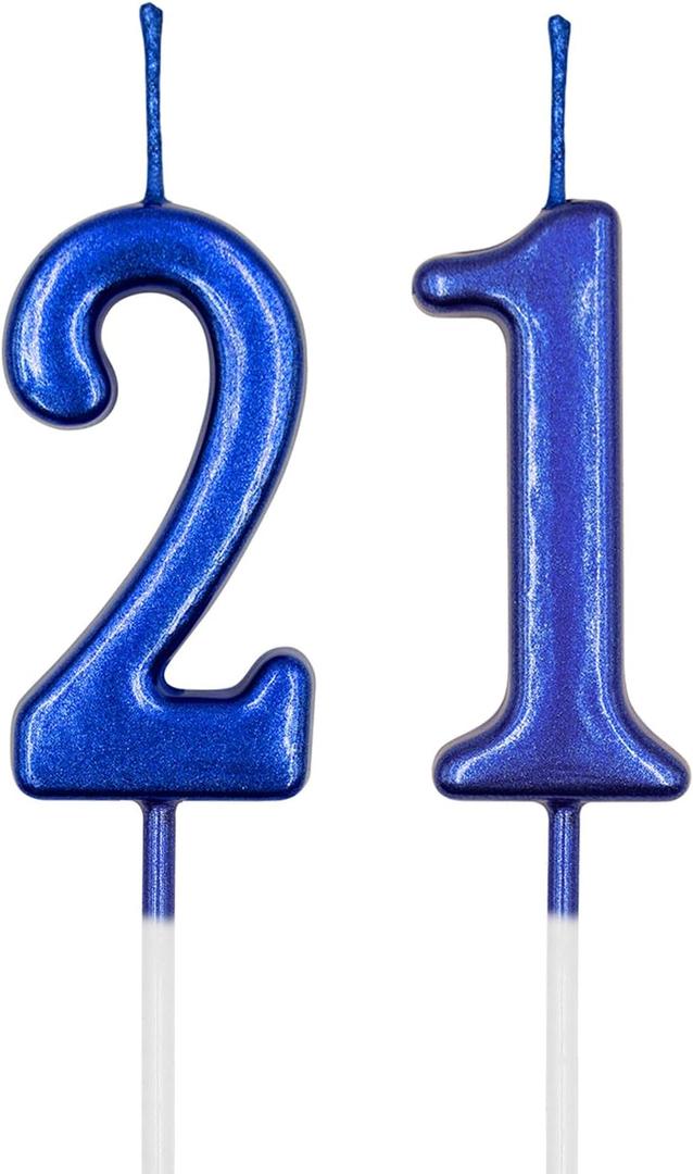 21st & 12th Birthday Candles, Blue Number 21 12 Candle for Cake, Happy Birthday Cake Topper Decoration for Birthday Anniversary Celebration Party Supplies