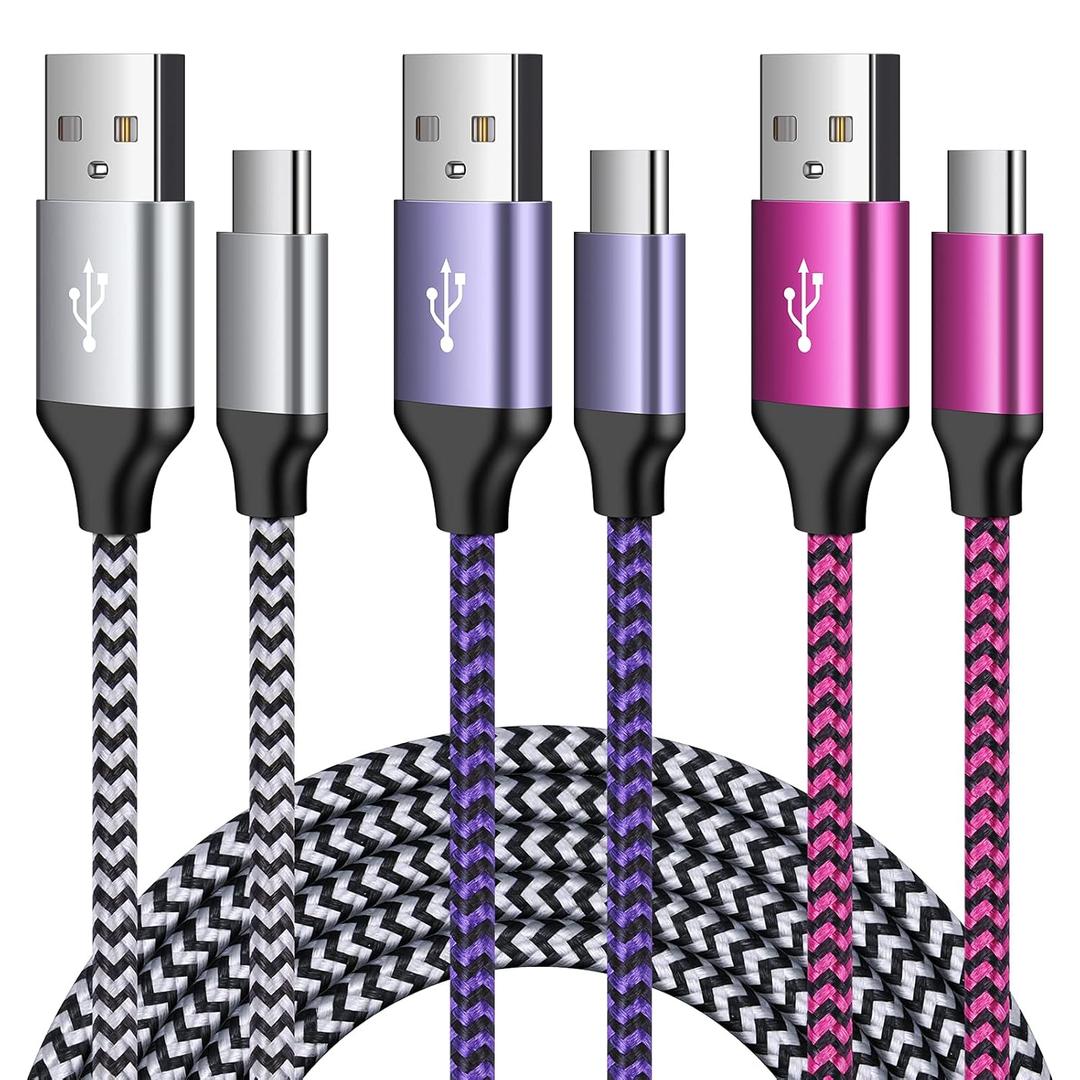USB C Charger Cable Fast Charging Cord 3PC for Samsung Galaxy A17 A16 A15 5G/A35/S25Ultra/A54/S24FE/A14/A13/A53/S23/S21,iPhone 17 16 15,Pixel 10 Pro XL/9a/8,Moto Edge2025/G Power,OnePlus Nord N200/N10