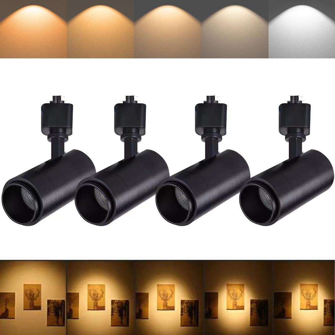5CCT LED Track Lighting Heads 12W Dimmable, Zoomable Beam15/24/36/45/60,2700K/3000K/3500K/4000K/5000K,Single Circuit H Track Lighting Heads Ceiling Fixtures Art Lighting, Black-4Pack