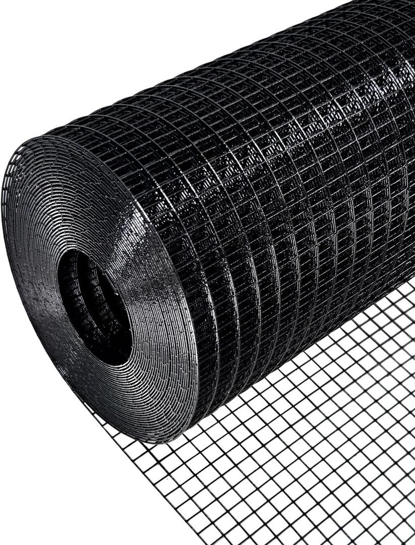 Black Hardware Cloth 72'' x 50' 1/2 inch Mesh 19 Gauge - PVC Coating Wire Mesh Rolls Vinyl Coated Wire Fence Roll Garden Fencing Chicken Run Mesh Screen