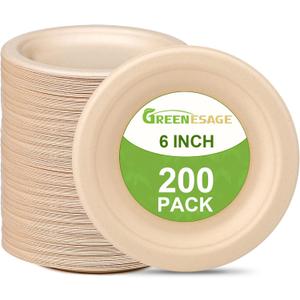 Small Paper Plates 6 inch, Compostable Eco Friendly Disposable Plates for Appetizer, Cake, Dessert, Brown