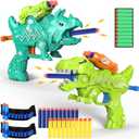 Dinosaur Toy Guns for Toddlers 3 4 5 6 7 8 Years Old, Idea Gift for Boys Birthday Valentines Easter Christmas Stocking Stuffers, Dino Blaster for Kids with 30 Foam Darts Compatible with Nerf, 2 Pack (Green)