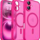 CANSHN Magnetic for iPhone 16 Case, Upgraded [Full Camera Protection] [Compatible with Magsafe] [Translucent Matte] Shockproof Protective Phone Case for iPhone 16 - Hot Pink