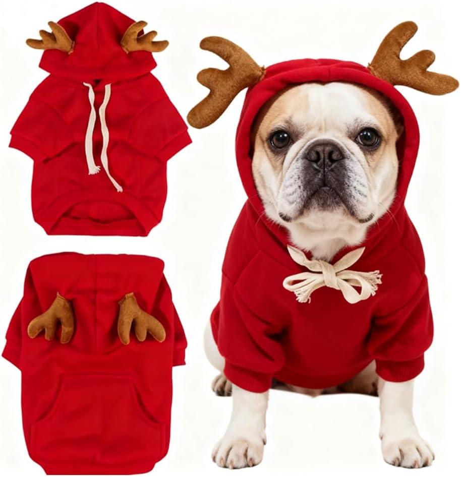 New Christmas Dog Hoodie Elk Pocket Sweater  Pet Cat Red Clothes (Elk Pocket Sweater,2XL)