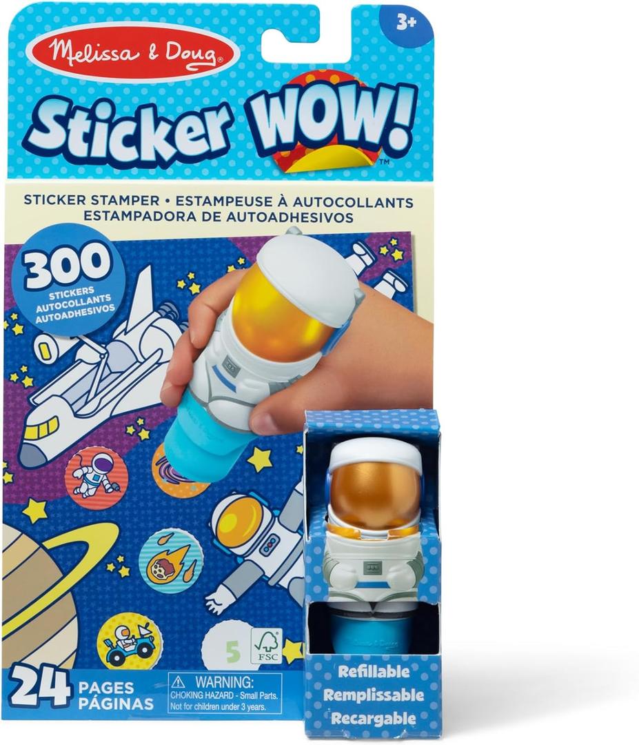 Melissa & Doug Sticker Wow! 24-Page Activity Pad and Sticker Stamper, 300 Stickers, Arts and Crafts Fidget Toy Collectible Character Astronaut - for Kids Ages 3+ - FSC Certified