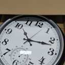 16 Inch Large Outdoor Clock, Retro Waterproof Indoor/Outdoor Clock Non-Ticking Clock with Thermometer, Battery Operated Wall Clock for Patio, Garden, Pool - Black