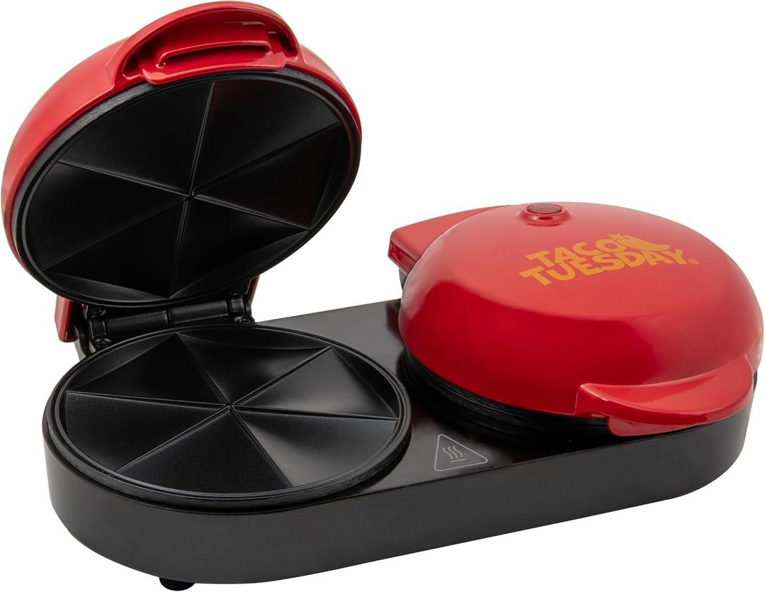 Nostalgia Taco Tuesday Double Street Taco Quesadilla Maker  Two Side-By-Side 5 Inch 6 Wedge Cooking Surface for Beef, Steak, Chicken, Bean, Veggie, and Cheese Street Taco-Sized Quesadillas - Red