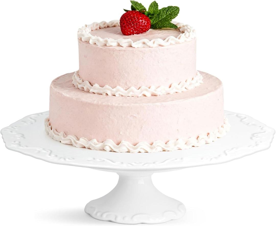 12 inch Cake Stand, White Cake Stand for 10" Cake, Ceramic Cake Plate, Round Dessert Stand, Wedding Cake Stands, Cupcake Pedestal Stand for Party, Birthday