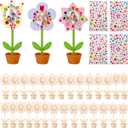 28 Sets Mother's Day Crafts Wood Flowers Photo Holders, DIY Paintable Wooden Flower Picture Frames, Spring Flower Pot Unfinished Wood Ornament with Gems Stickers for Painting Mothers Day Birthday Gift