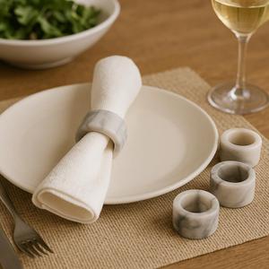 Creative Home Set of 2 Pieces Natural Off-White Marble Napkin Ring Napkin Holder for Party Decoration Dinning Table Family Gatherings, 1.8" Diam. x 1.2" H, Off-White