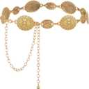 WHIPPY Women Concho Chain Belt Metal Link Western Cowgirl Turquoise Chain Belt for Dress (Fit Waist up to 35")