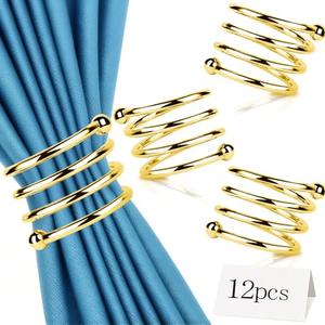 Stainless Steel Napkin Rings Metal Napkin Ring Holders, Yimerlen Holder Serviette Buckles for Family Dinner, Wedding, Party (Give Name Thank You Cards) Spiral Gold 12 Pcs