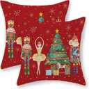 GOLIANDA Christmas Pillow Covers 18x18 Set of 2 Christmas Decorations Nutcracker Pillowcase Green Tree Decor Red Throw Pillows Farmhouse Winter Holiday Decor Outdoor Cushion Covers for Couch Home