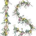 6.5Ft Daisy Garland Spring Flowers Garland Wildflower Garland Mantle Garland with Daisy Lavender Faux Floral Vine Garland for Mantle Baby Shower Wedding Arch Front Door Porch Staircase Decor (1 Pcs)