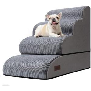 4-Step Dog Stairs and Ramp for Beds or Couches – Non-Slip Sturdy Pet Steps for Small Dogs and Cats, 21" H, Grey