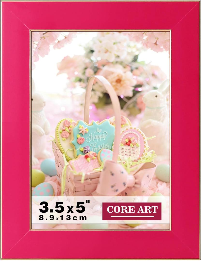 CORE ART 3.5x5 Picture Frame Pink, 3.5 by 5 Colorful Photo Frame with HD Plexiglass, Wall or Tabletop Display
