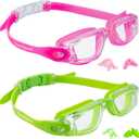 EverSport Kids Swim Goggles, Pack of 2 Swimming Goggles for Children Teens, Anti-Fog Anti-UV Youth Swim Glasses for Age4-16 (Green & Rose Red)