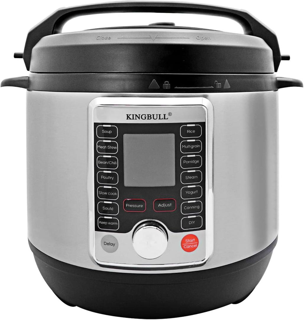 KINGBULL 12-in-1 Electric Pressure Cooker, Slow Cooker, Rice Cooker, Steamer, Saut, Yogurt Maker & Warmer, One-Touch Programs,Support DIY,Stainless Steel/Black. (8 Quart)
