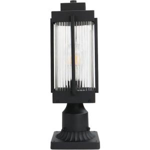 Monkfish Modern Black Outdoor Post Light, Waterproof Exterior Pillar Lamp with Square Base & Cyan Striped Glass Shade, E26 Socket, Weather Resistant Garden Path Light for Patio, Yard, Driveway (1-PACK)