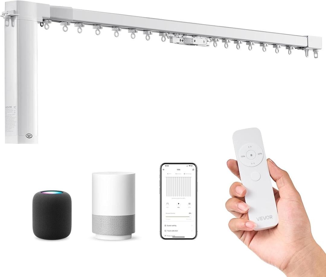 VEVOR Smart Electric Curtain Track, 71-118 inch Adjustable Length, Motorized Rod with Remote, Ceiling and Wall Mount, Automated Curtain Track System Compatible with Alexa, Google Home, App Control
