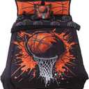 qjmiaofang 6 Pieces Basketball Comforter Set Twin Black Basketball Bedding for Boys Kids Teens Sport Bed in A Bag with Balls Sheets All Season Sports Themed Bed Set for Home Decor, 1*comforter,2*pillowcases,1*fitted sheet,1*flat sheet,1*cushion cover