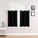 ChrisDowa Small Window Curtains for Kitchen and Bedroom - Grommet Short Thermal Insulated Room Darkening Curtains (2 Panels, Black, 34 x 36 Inch)