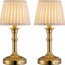 KDG Cordless Portables Table Lamp Set of 2, LED Fabric Shade Small Desk Lamps, 5000mAh Battery Powered Lighting, 2700K Stepless Dimmable Light for Living Room, Dining Room, Bedroom, Bedside (Bronze)
