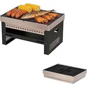 Mini Portable Charcoal Grill, Stainless Steel Small Folding BBQ One Person Tabletop Grill for Garden Bars Outdoor Camping