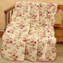 Cozy Line Home Fashions Creamy Vintage Rose Floral Printed Reversible 100% Cotton Quilted Throw Blanket 60" x 50" Machine Washable and Dryable(Vintage Floral)