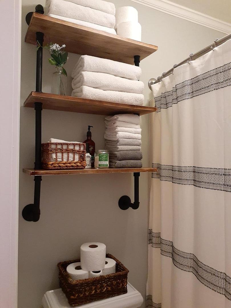 ROGMARS 3-Tier Real Pine Wood Floating Shelf, 20x7.87x41.3in, Industrial Retro Style, Bathroom Wall Shelves, Kitchen Shelves (Rustic Brown)