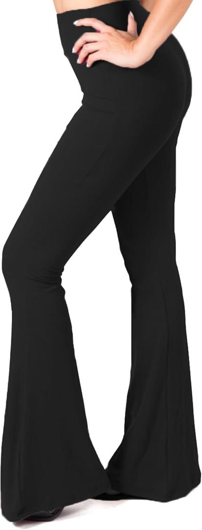 SATINA High Waisted Flare Leggings for Women - Yoga Pants for Women - Buttery Soft Bell Bottom Palazzo - Versatile Sizing (Large, Solid Black)