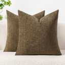 MIULEE Pack of 2 Coffee Throw Pillow Covers 18x18 Inch Soft Chenille Pillow Covers for Sofa Living Room Couch Solid Dyed Cases