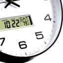 TIMESS Wall Clock, 14" Large Dial Non-Ticking Silent Battery Operated Analog with LCD Display for Perpetual Calendar and F° Temperature, Ideal Modern Home, Bedroom, Office Decor (Black)