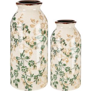 2 Pcs Vintage Ceramic Flower Vase Chinoiserie Antique Floral Vase Rustic Boho Farmhouse Decor for Home Table Bookshelf Aesthetic Centerpiece Gift(Vintage Green)
