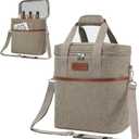 opux 6 Bottle Carrier Tote | Insulated Padded Wine Cooler Bag for Travel. Picnic, BYOB | Portable Leakproof Wine Tote Bag for Dinner, Party, Christmas, Wine Gift for Women, Men (Heather Taupe)