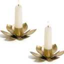 NIKKY HOME Gold Lotus Taper Candle Holders Set of 1, Vintage Elegant Flower Shaped Metal Candlestick Stand for Table Centerpieces, Wedding Decor and Dinner Party