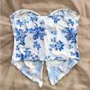 SOLY HUX Women's Floral Print Twist Split Tube Crop Top Strapless Sleeveless Asymmetrical Hem Vacation Tops (S)