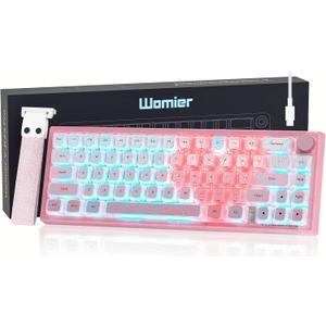 Womier 60% Percent Keyboard Pink Mechanical, QMK/VIA Creamy Gaming Keyboard Topographic, Hot Swappable Gasket Mount RGB Wired Key Board & Translucent Keycaps(VK66 PRO)