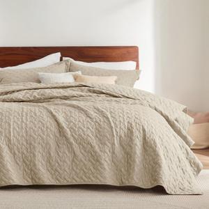 Bedsure Quilts Queen Size - Lightweight Bedspreads Queen Size with Basket Weave Pattern, Soft Quilt Bedding, Hazel Comforter Coverlet for All Seasons (90" x 96") (13 - Light Khaki)