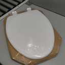 Mayfair Linden Slow Close Toilet Seat, Non Slip Heavy Duty Wood, Easy Install, Elongated, White