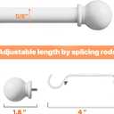 White Long Curtain Rod for Windows 66 to 120 Inch, Splicing 5/8" Heavy Duty Curtain Rod for Outdoor Patio, Sliding Glass Door, Adjustable Drapery Rod Set with Brackets, Matte White