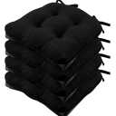 Wellsin Chair Cushions for Dining Chairs, Non-Slip Kitchen Chair Pads with Ties, Tufted Shredded Foam Kitchen Chair Cushions Set of 3 15.5" X 15.5", Black