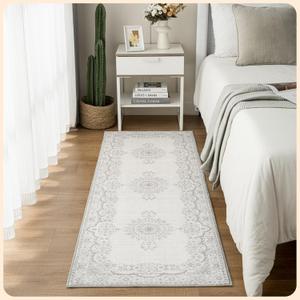 Istana Hallway Runner Rug 2x6 - Grey/White Cream Kitchen Rugs Non Slip Washable -Silk's Soft Touch Carpet Runner - Stylish Rug for Home