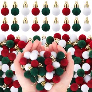 120 Pcs Mini Christmas Velvet Balls Ornaments Bulk, 0.79inch / 20 Mm, Flocked, Ready to Hang for Christmas Tree, Wreaths, Patio(Christmas Colors)