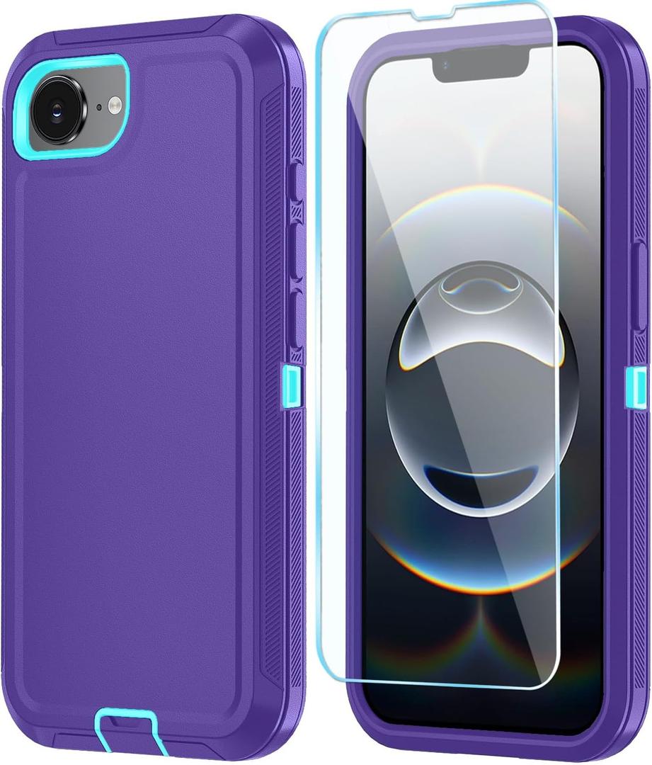 ONOLA Compitable with iPhone 16e Case & iPhone 17e Case with HD Screen Protector, [2 in 1 ] Heavy Duty Protection Phone Case for iPhone 16e /17e 6.1" (Purple SkyBlue)