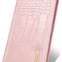 Wallet Women Bifold Faux Crocodile Leather Minimalist Slim Thin Long Wallets RFID Blocking Credit Cards Holder Purse with Back Zipper Coin Pocket for Women and Men,Pink