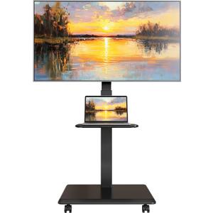 Steel Base Rolling TV Stand for 32-75 inch TVs up to 110 lbs, Leveling & Tilt & Swivel Mobile TV Stand with Hidden Wire Management, Height Adjustable Portable Tv Stand with Steel Shelf, Black